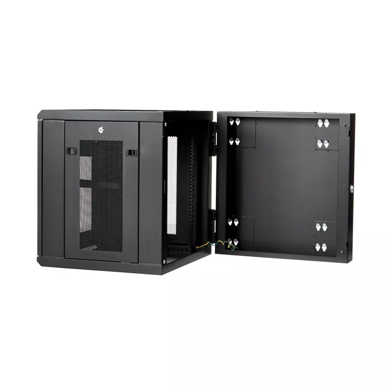 Armário de rede StarTech.com 4-Post 12U para montagem na parede com prateleira 1U, armário de servidor de 19 polegadas rebatível para montagem na parede para equipamento de dados / AV / eletrónica / informática, caixa de rack ventilada flexível