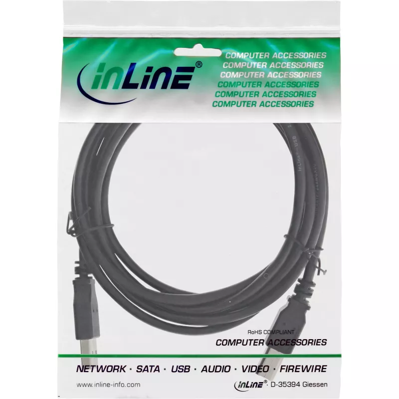 Cabo USB 2.0 Type-A macho / Type-B macho preto 2 m InLine 34520X