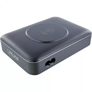 InLine Qi Powerstation Multiport carregador, 4x USB-C + 2x USB-A, GaN 100 W, carregamento sem fios 15 W, preto (31517K)