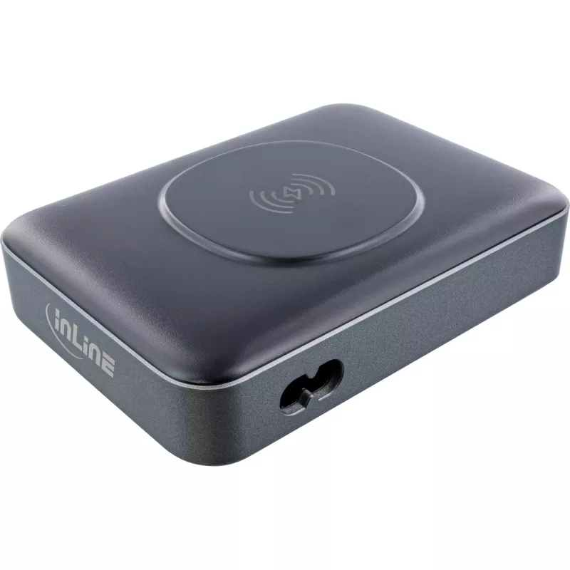 InLine Qi Powerstation Multiport carregador, 4x USB-C + 2x USB-A, GaN 100 W, carregamento sem fios 15 W, preto (31517K)