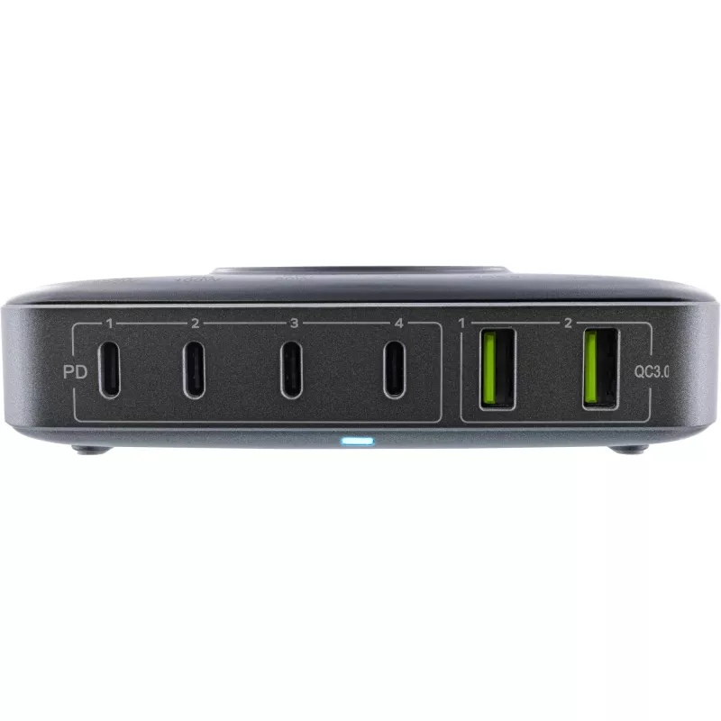 InLine Qi Powerstation Multiport carregador, 4x USB-C + 2x USB-A, GaN 100 W, carregamento sem fios 15 W, preto (31517K)