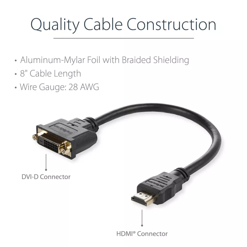 Adaptador de cabo de vídeo HDMI para DVI-D StarTech.com 8in – HDMI macho para DVI fêmea