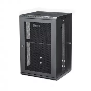 Armário de rede StarTech.com 4 postes 18U para montagem na parede com prateleira 1U, armário de servidor de 19 polegadas dobrável para montagem na parede para equipamento de dados/AV/eletrónica/informática, caixa de rack ventilada flexível