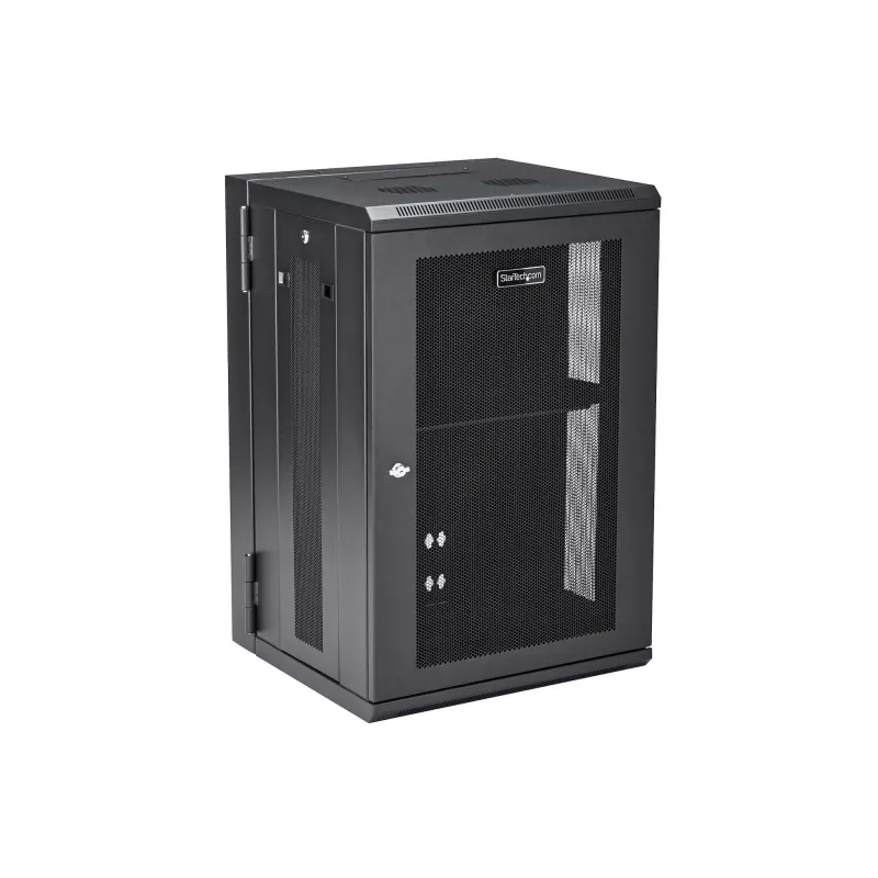 Armário de rede StarTech.com 4 postes 18U para montagem na parede com prateleira 1U, armário de servidor de 19 polegadas dobrável para montagem na parede para equipamento de dados/AV/eletrónica/informática, caixa de rack ventilada flexível