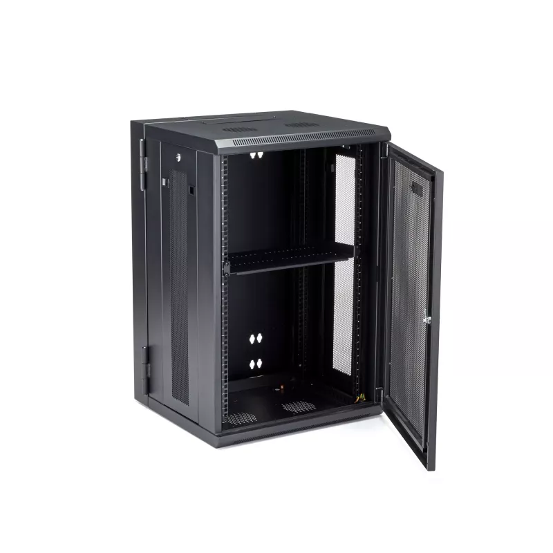 Armário de rede StarTech.com 4 postes 18U para montagem na parede com prateleira 1U, armário de servidor de 19 polegadas dobrável para montagem na parede para equipamento de dados/AV/eletrónica/informática, caixa de rack ventilada flexível