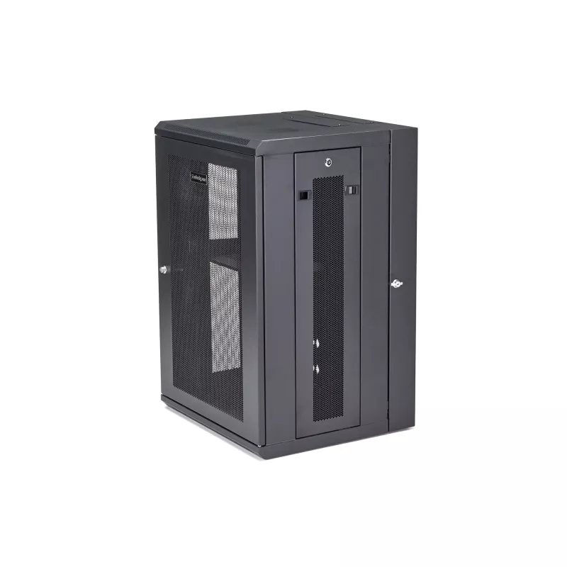 Armário de rede StarTech.com 4 postes 18U para montagem na parede com prateleira 1U, armário de servidor de 19 polegadas dobrável para montagem na parede para equipamento de dados/AV/eletrónica/informática, caixa de rack ventilada flexível