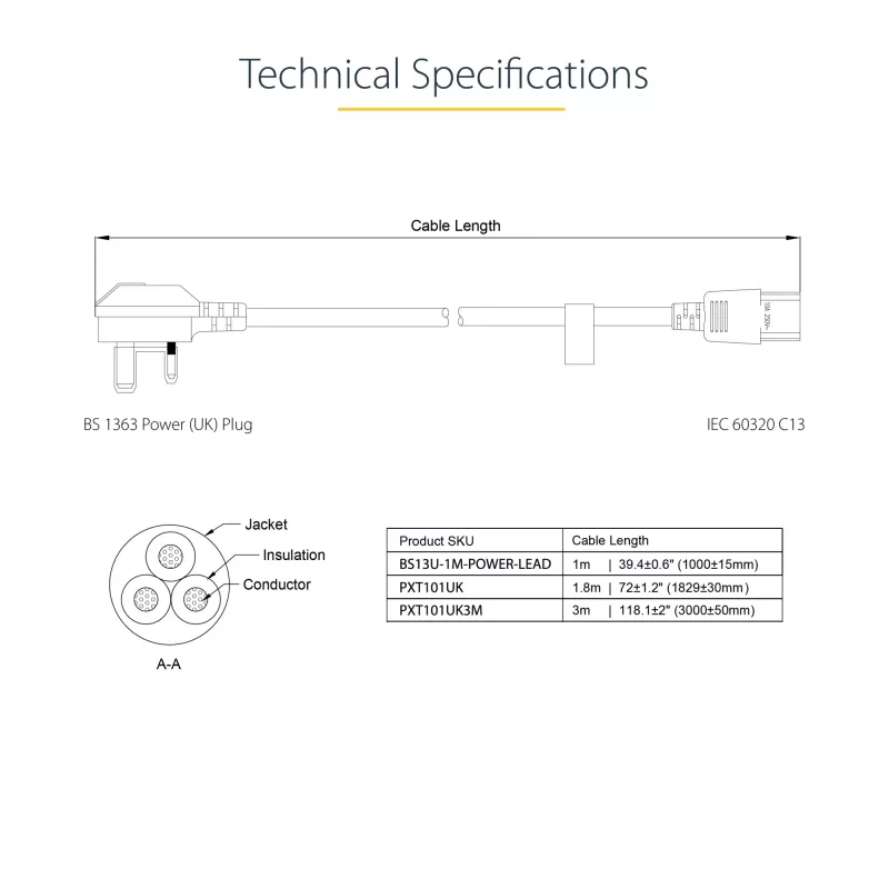 Cabo de alimentação StarTech.com 10ft (3m) UK para computador, 18AWG, BS 1363 para C13, 10A 250V, cabo de alimentação AC de substituição preto, cabo de alimentação UK / cabo de alimentação para PC, cabo de alimentação para TV/monitor