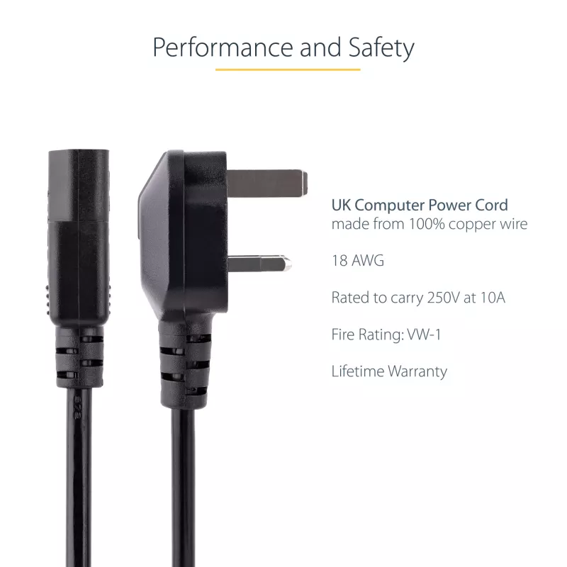 Cabo de alimentação StarTech.com 10ft (3m) UK para computador, 18AWG, BS 1363 para C13, 10A 250V, cabo de alimentação AC de substituição preto, cabo de alimentação UK / cabo de alimentação para PC, cabo de alimentação para TV/monitor