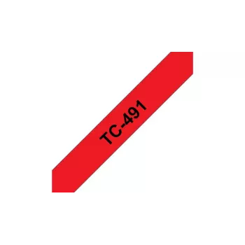 Fita de etiquetagem 9 mm Brother TC491 preto sobre vermelho