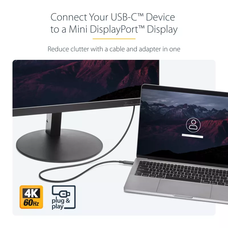 Cabo StarTech.com USB-C para Mini DisplayPort – 1 m (3,3 ft.), 4K 60 Hz – Preto