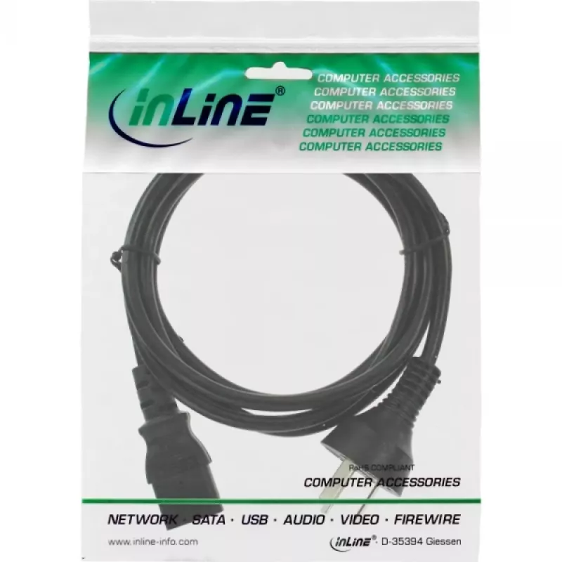 Cabo de alimentação InLine, ficha macho China / 3 pinos IEC C13 macho, 1,8 m