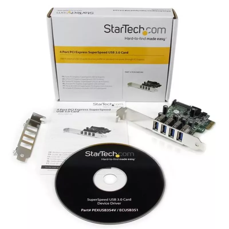 Adaptador de placa controladora StarTech.com PCI Express PCIe SuperSpeed USB 3.0 de 4 portas com UASP – Alimentação SATA