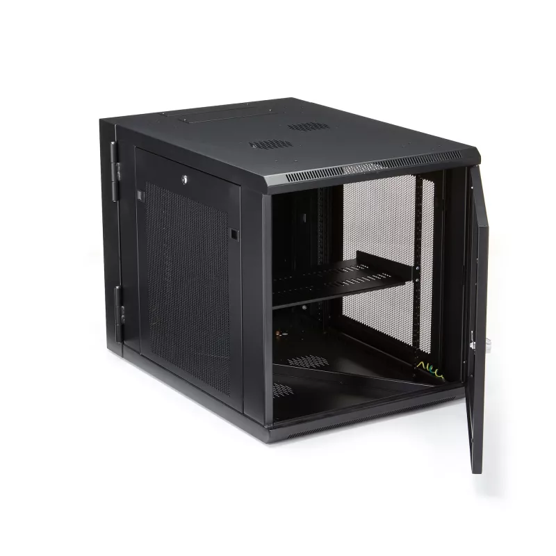Armário de rede StarTech.com 4 postes 12U para montagem na parede com prateleira 1U, rack de servidor de 19 polegadas dobrável para montagem na parede para dados / AV / eletrónica / equipamento informático, caixa de rack ventilada flexível