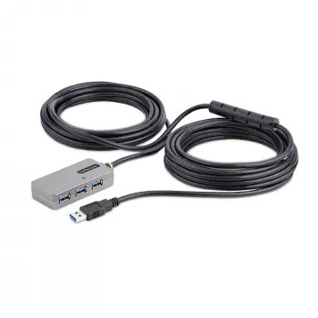 Hub extensor USB StarTech.com, cabo de extensão USB 3.0 de 10m com hub USB-A de 4 portas, cabo repetidor USB ativo/alimentado por bus, fonte de alimentação de 20W opcional incluída, proteção ESD