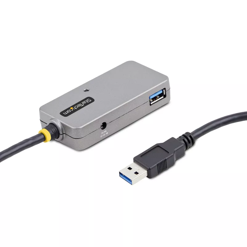 Hub extensor USB StarTech.com, cabo de extensão USB 3.0 de 10m com hub USB-A de 4 portas, cabo repetidor USB ativo/alimentado por bus, fonte de alimentação de 20W opcional incluída, proteção ESD