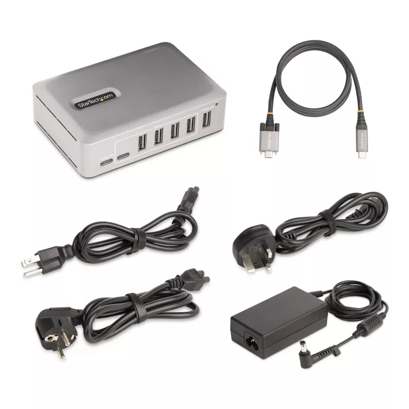 Hub USB-C de 7 portas StarTech.com - 5x USB-A + 2x USB-C - Self-Powered com fonte de alimentação de 65W - USB 3.1 10Gbps - Hub USB para desktop/portátil com cabo de bloqueio certificado USB-IF de 3ft - Hub USB C