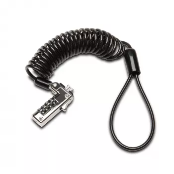 Cadeado de combinação portátil fino Kensington para ranhura de segurança padrão, 1,8 m, Kensington, cadeado de combinação, aço carbono, preto, prateado