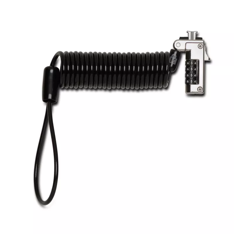 Cadeado de combinação portátil fino Kensington para ranhura de segurança padrão, 1,8 m, Kensington, cadeado de combinação, aço carbono, preto, prateado
