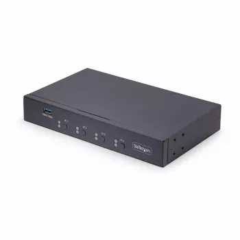 Switch KM de 4 portas StarTech.com com comutação por rato, switch USB para teclado/rato, áudio de 3,5mm/USB, partilha de periféricos para 4 computadores, compatível com TAA