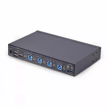 Switch KM de 4 portas StarTech.com com comutação por rato, switch USB para teclado/rato, áudio de 3,5mm/USB, partilha de periféricos para 4 computadores, compatível com TAA