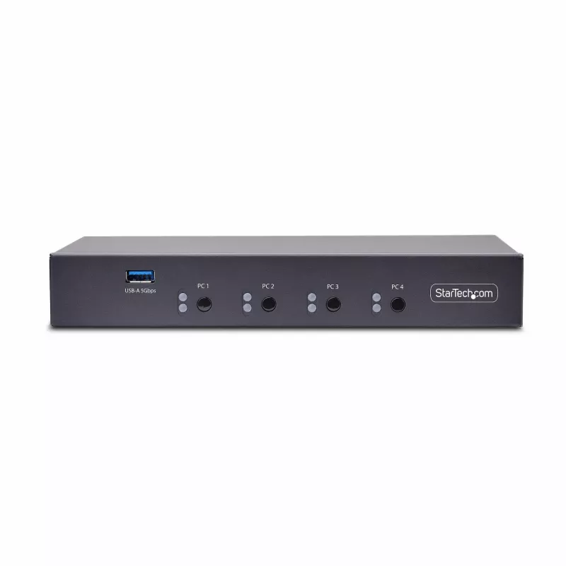 Switch KM de 4 portas StarTech.com com comutação por rato, switch USB para teclado/rato, áudio de 3,5mm/USB, partilha de periféricos para 4 computadores, compatível com TAA