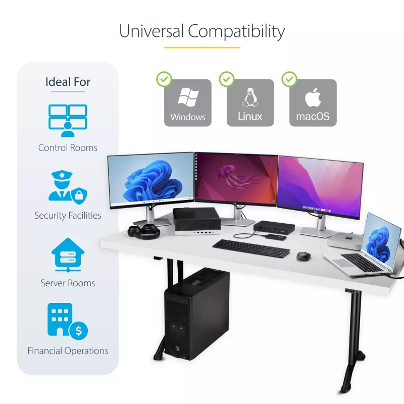 Switch KM de 4 portas StarTech.com com comutação por rato, switch USB para teclado/rato, áudio de 3,5mm/USB, partilha de periféricos para 4 computadores, compatível com TAA
