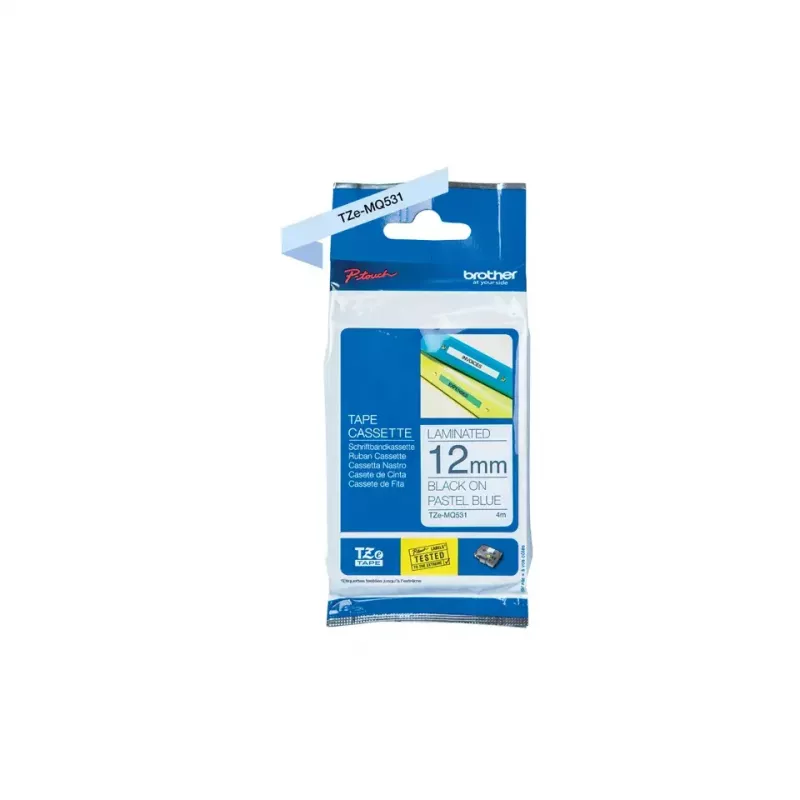 Fita de etiquetagem Brother TZEMQ531 preto sobre azul TZe