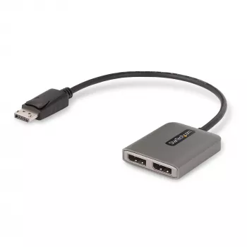 StarTech.com Hub MST DisplayPort de 2 portas, Dual 4K 60Hz, adaptador DP para 2x monitor DisplayPort, adaptador de vídeo multi-monitor DP 1.4, cabo integrado de 30 cm, alimentado por USB, apenas Windows
