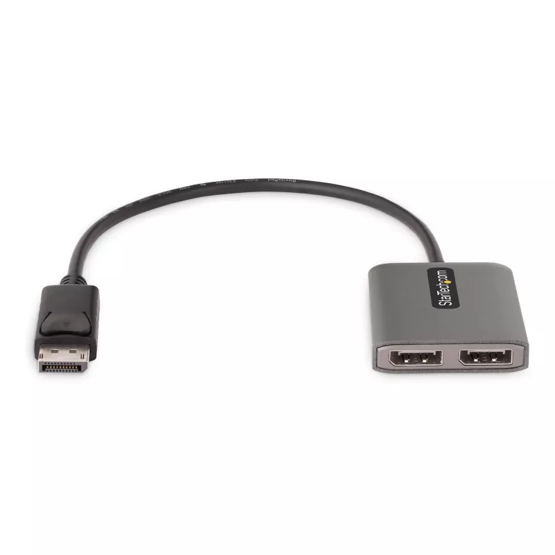 StarTech.com Hub MST DisplayPort de 2 portas, Dual 4K 60Hz, adaptador DP para 2x monitor DisplayPort, adaptador de vídeo multi-monitor DP 1.4, cabo integrado de 30 cm, alimentado por USB, apenas Windows