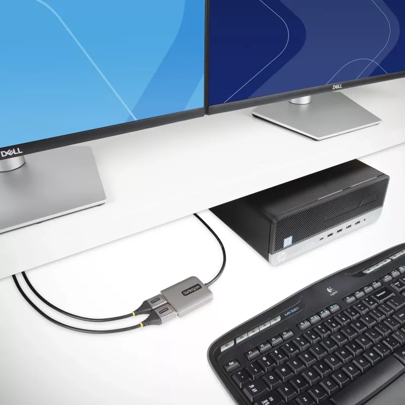 StarTech.com Hub MST DisplayPort de 2 portas, Dual 4K 60Hz, adaptador DP para 2x monitor DisplayPort, adaptador de vídeo multi-monitor DP 1.4, cabo integrado de 30 cm, alimentado por USB, apenas Windows