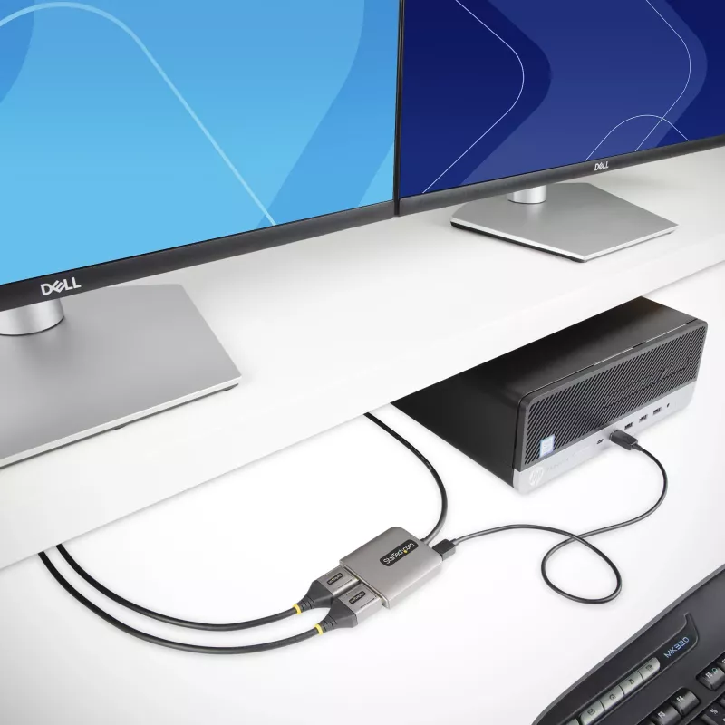 StarTech.com Hub MST DisplayPort de 2 portas, Dual 4K 60Hz, adaptador DP para 2x monitor DisplayPort, adaptador de vídeo multi-monitor DP 1.4, cabo integrado de 30 cm, alimentado por USB, apenas Windows