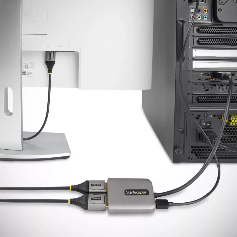 StarTech.com Hub MST DisplayPort de 2 portas, Dual 4K 60Hz, adaptador DP para 2x monitor DisplayPort, adaptador de vídeo multi-monitor DP 1.4, cabo integrado de 30 cm, alimentado por USB, apenas Windows