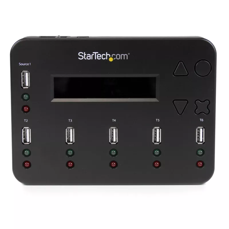 StarTech.com duplicador e apagador de pen USB autónomo 1-para-5, copiador multi-unidade flash USB, cópia de sistema e ficheiros e de unidade completa a 1,5 GB/min, apagamento único e de 3 passagens, visor LCD – TAA