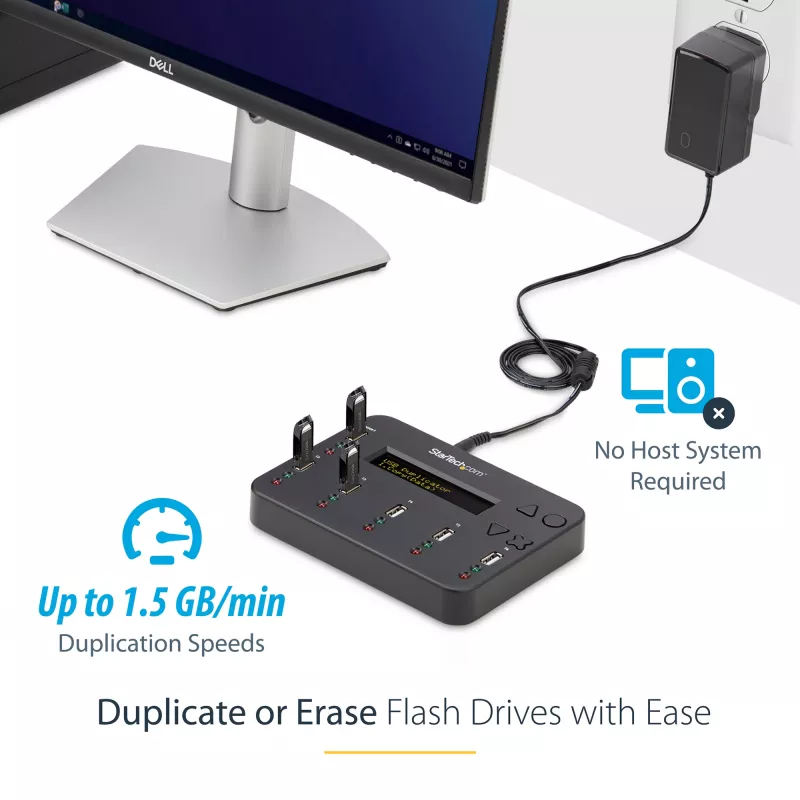 StarTech.com duplicador e apagador de pen USB autónomo 1-para-5, copiador multi-unidade flash USB, cópia de sistema e ficheiros e de unidade completa a 1,5 GB/min, apagamento único e de 3 passagens, visor LCD – TAA