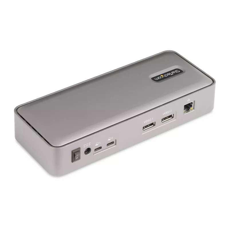 Estação de acoplamento KVM USB-C para dois portáteis StarTech.com, dock DisplayPort dual-monitor 4K 60Hz, hub USB de 5 portas, GbE, Power Delivery 90W/45W para dois portáteis, Windows/Mac, dock KVM de 2 anfitriões - TAA