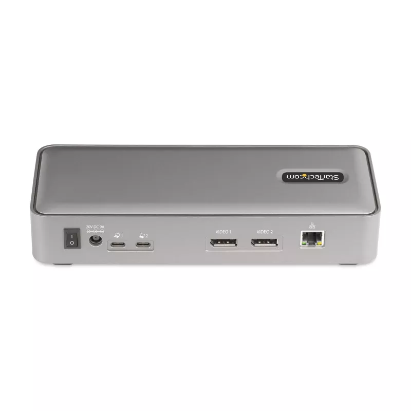 Estação de acoplamento KVM USB-C para dois portáteis StarTech.com, dock DisplayPort dual-monitor 4K 60Hz, hub USB de 5 portas, GbE, Power Delivery 90W/45W para dois portáteis, Windows/Mac, dock KVM de 2 anfitriões - TAA