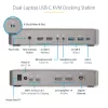 Estação de acoplamento KVM USB-C para dois portáteis StarTech.com, dock DisplayPort dual-monitor 4K 60Hz, hub USB de 5 portas, GbE, Power Delivery 90W/45W para dois portáteis, Windows/Mac, dock KVM de 2 anfitriões - TAA