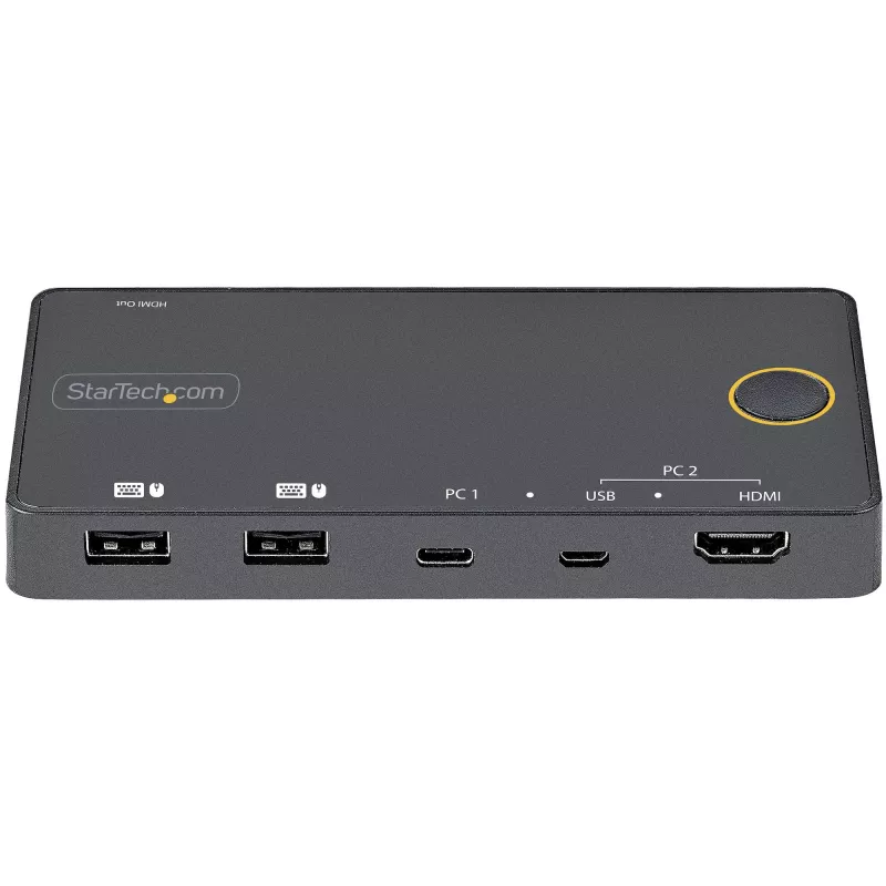 Switch KVM híbrido USB-A + HDMI e USB-C de 2 portas StarTech.com - Monitor HDMI 4K 60Hz único - Switch KVM HDMI compacto para desktop e/ou portátil - Alimentado por barramento USB - Compatível com Thunderbolt 3