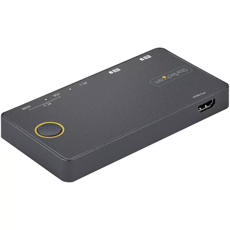 Switch KVM híbrido USB-A + HDMI e USB-C de 2 portas StarTech.com - Monitor HDMI 4K 60Hz único - Switch KVM HDMI compacto para desktop e/ou portátil - Alimentado por barramento USB - Compatível com Thunderbolt 3