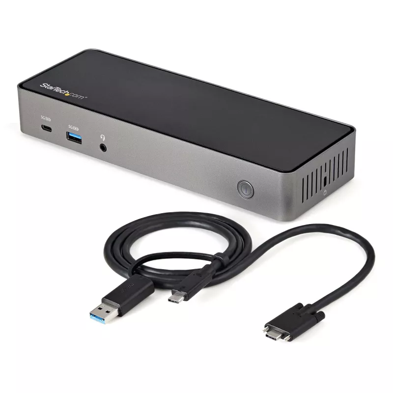 Dock USB-C e USB-A StarTech.com - Estação de acoplamento universal híbrida para portátil com três monitores DisplayPort e HDMI 4K 60Hz - Power Delivery 85W, hub USB 6x, GbE, áudio - USB 3.1 Gen 2 10Gbps - TAA