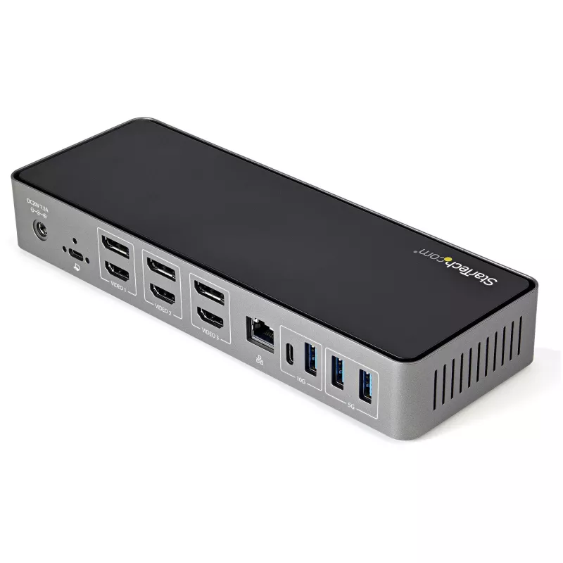 Dock USB-C e USB-A StarTech.com - Estação de acoplamento universal híbrida para portátil com três monitores DisplayPort e HDMI 4K 60Hz - Power Delivery 85W, hub USB 6x, GbE, áudio - USB 3.1 Gen 2 10Gbps - TAA