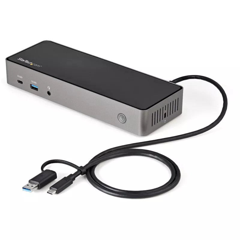 Dock USB-C e USB-A StarTech.com - Estação de acoplamento universal híbrida para portátil com três monitores DisplayPort e HDMI 4K 60Hz - Power Delivery 85W, hub USB 6x, GbE, áudio - USB 3.1 Gen 2 10Gbps - TAA