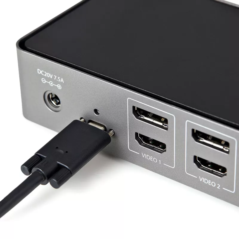 Dock USB-C e USB-A StarTech.com - Estação de acoplamento universal híbrida para portátil com três monitores DisplayPort e HDMI 4K 60Hz - Power Delivery 85W, hub USB 6x, GbE, áudio - USB 3.1 Gen 2 10Gbps - TAA