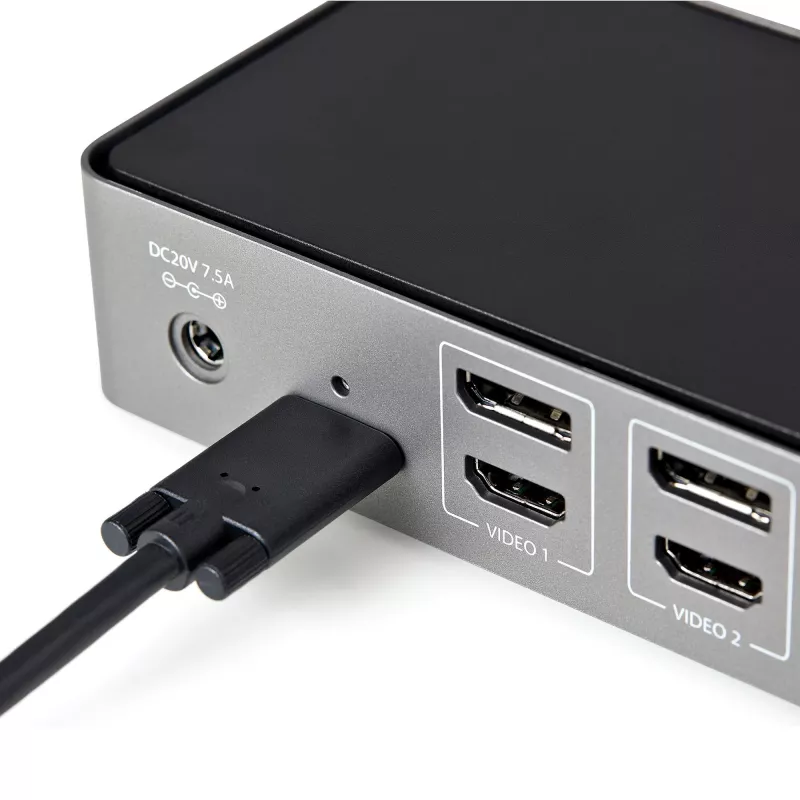 Dock USB-C e USB-A StarTech.com - Estação de acoplamento universal híbrida para portátil com três monitores DisplayPort e HDMI 4K 60Hz - Power Delivery 85W, hub USB 6x, GbE, áudio - USB 3.1 Gen 2 10Gbps - TAA