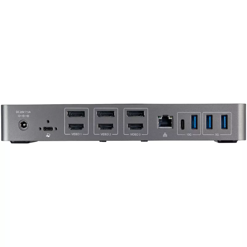 Dock USB-C e USB-A StarTech.com - Estação de acoplamento universal híbrida para portátil com três monitores DisplayPort e HDMI 4K 60Hz - Power Delivery 85W, hub USB 6x, GbE, áudio - USB 3.1 Gen 2 10Gbps - TAA