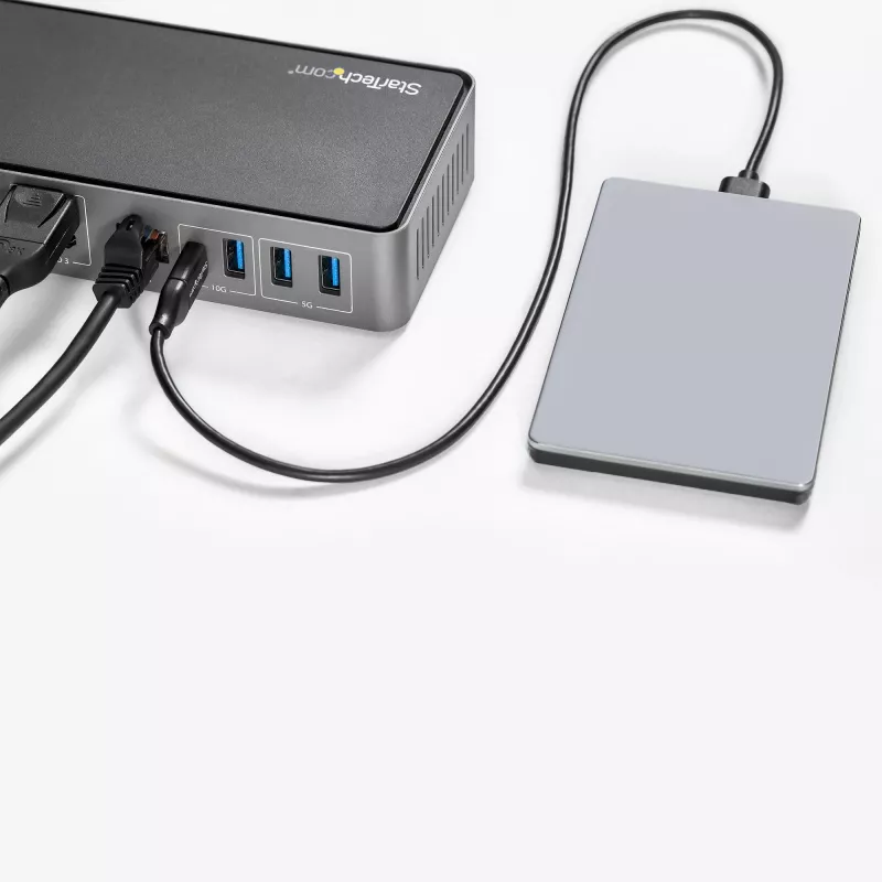 Dock USB-C e USB-A StarTech.com - Estação de acoplamento universal híbrida para portátil com três monitores DisplayPort e HDMI 4K 60Hz - Power Delivery 85W, hub USB 6x, GbE, áudio - USB 3.1 Gen 2 10Gbps - TAA