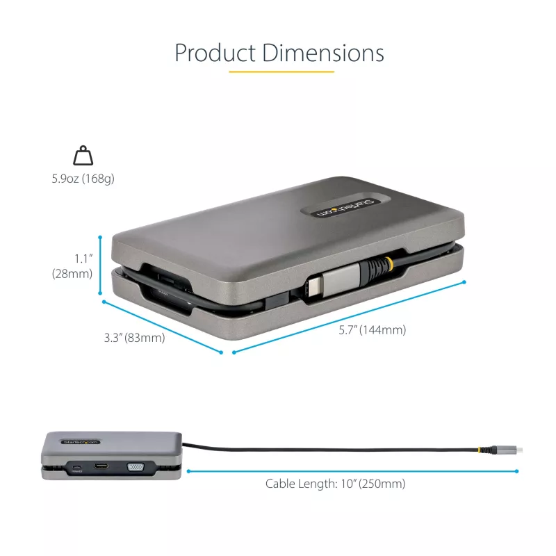 StarTech.com DKM31C3HVCPD adaptador multiportas USB-C / estação de ancoragem para dois monitores, 4K HDMI 2.0, VGA, vídeo USB-C DP Alt Mode, 100 W PD Pass-Through, 2x USB-A 10 Gbps, GbE, MST, cinzento