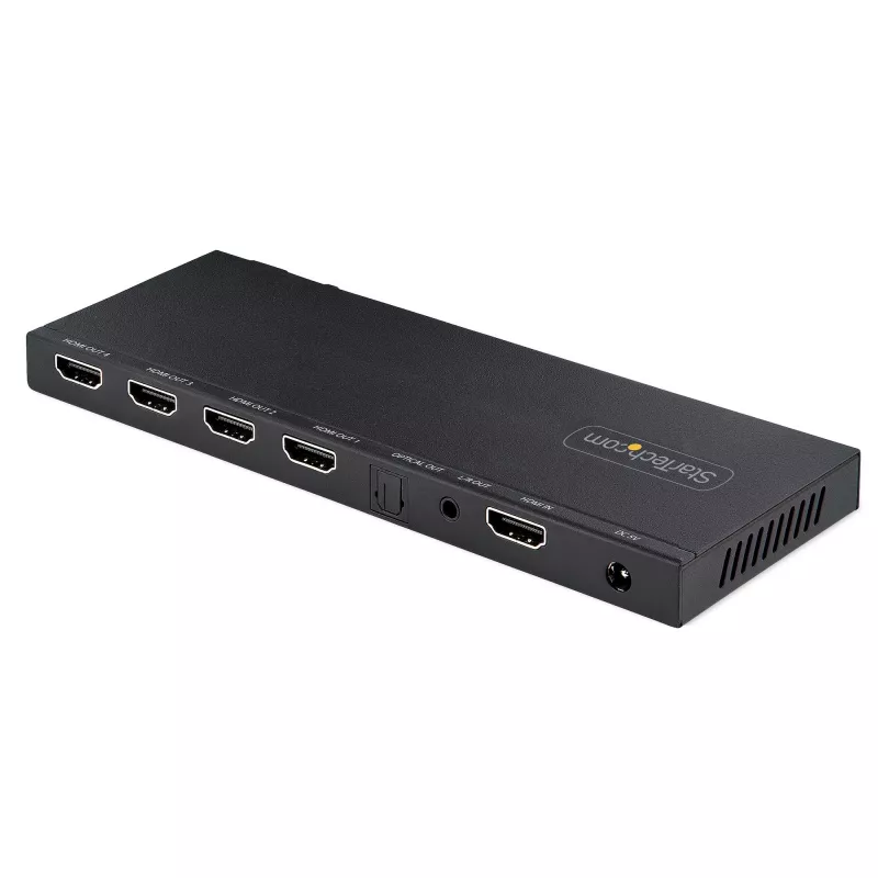 Splitter HDMI de 4 portas StarTech.com, vídeo HDMI 4K 60Hz 2.0, splitter HDMI 4K com scaler integrado, splitter HDMI 1 entrada 4 saídas, ligação de áudio de 3,5 mm/ótica, splitter de exibição/saída HDMI