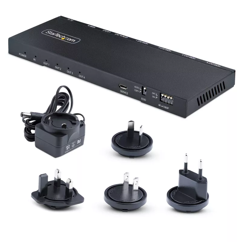 Splitter HDMI de 4 portas StarTech.com, vídeo HDMI 4K 60Hz 2.0, splitter HDMI 4K com scaler integrado, splitter HDMI 1 entrada 4 saídas, ligação de áudio de 3,5 mm/ótica, splitter de exibição/saída HDMI