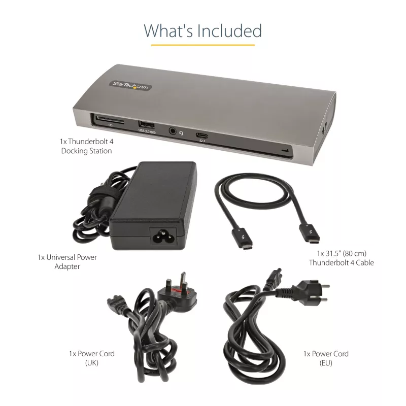 Dock Thunderbolt 4 StarTech.com, Power Delivery 96W, Single 8K/Dual Monitor 4K 60Hz, 3xTB4/USB4 portas, 4xUSB-A, SD, GbE, estação de acoplamento Thunderbolt 4 para Windows ou TB3 MacBook, cabo de 0,8m